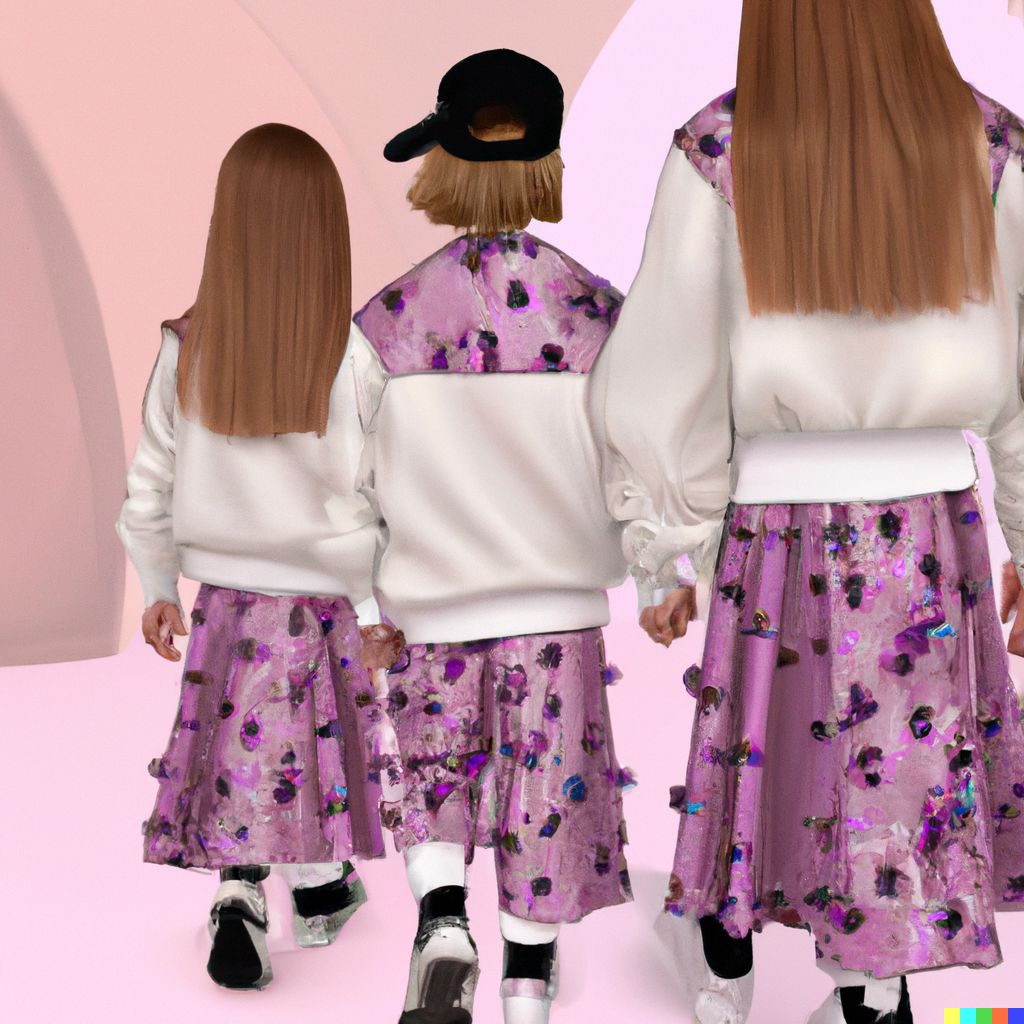 Mode enfant vintage 2023. Trois filles portant des robes fleuries et des sweat.