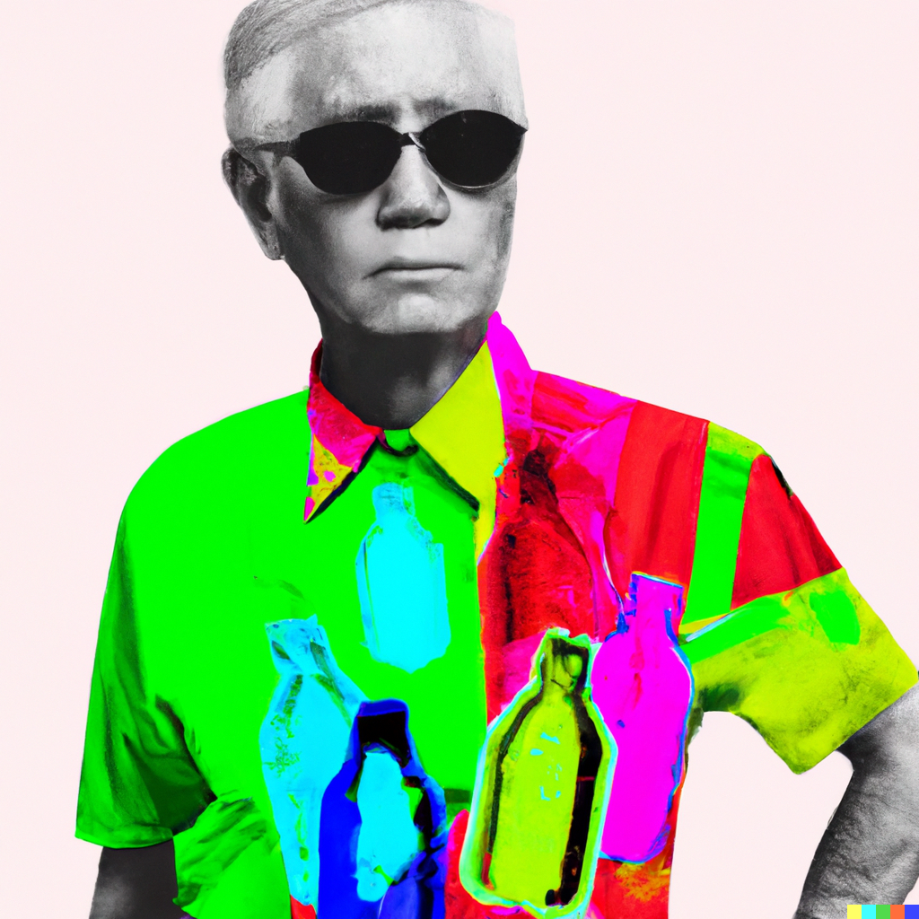 Andy Warhol avec une chemise recyclée fabriquée à partir de bouteilles en plastique. Image Azala.